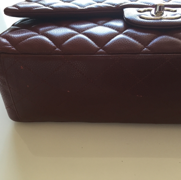 Chanel Maxi burgundy red caviar silver double flap - Picture 9 of 14